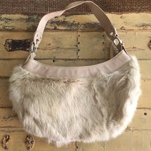 NEW KENNETH COLE 100% RABBIT FUR LEATHER BAG PURSE TAN NEUTRAL GENUINE FUR